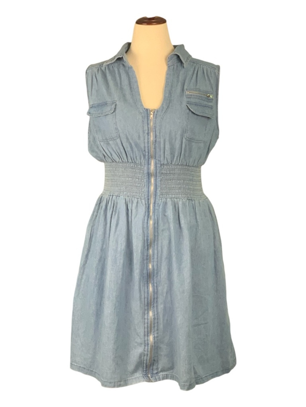 NWT J Glee Light Blue Denim Zip-Front Sleeveless‎ Midi Dress Cotton Size 2X